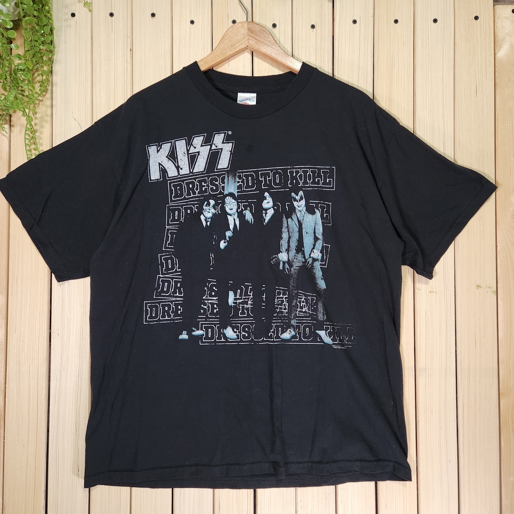 Graphic T-Shirt KISS, Dressed To Kill 75. Band Tee. Size XL. Black